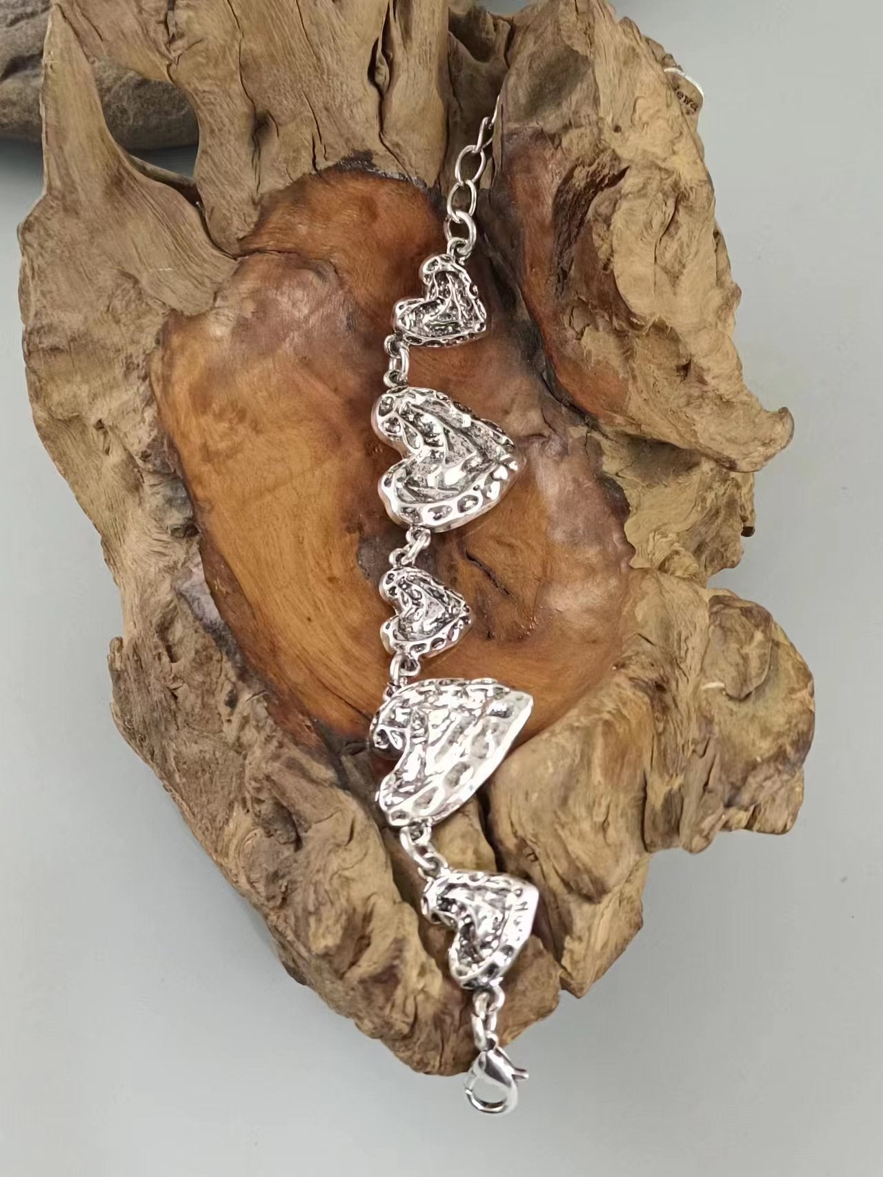 Texture Multi Heart Silver Bracelet