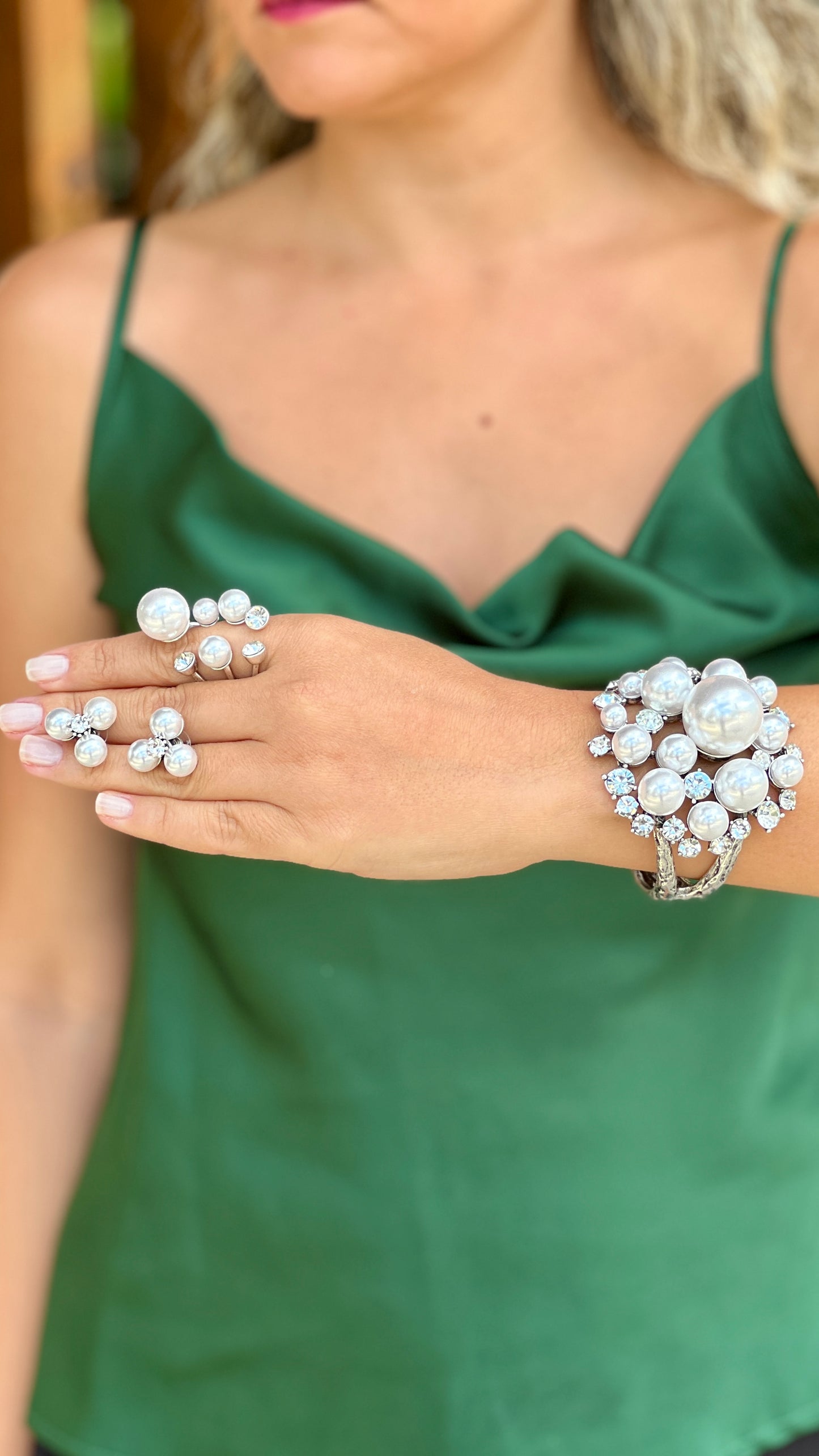 Multi Pearl With Crystal Silver Bracelet