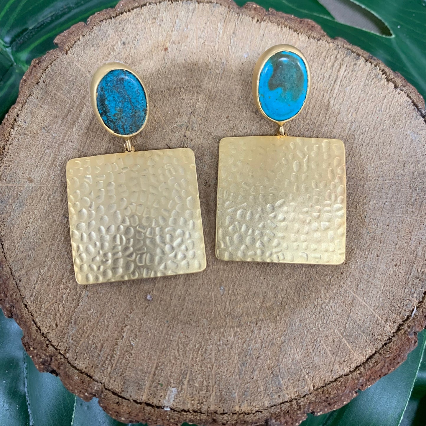 Gold Earrings With Turquoise Stone