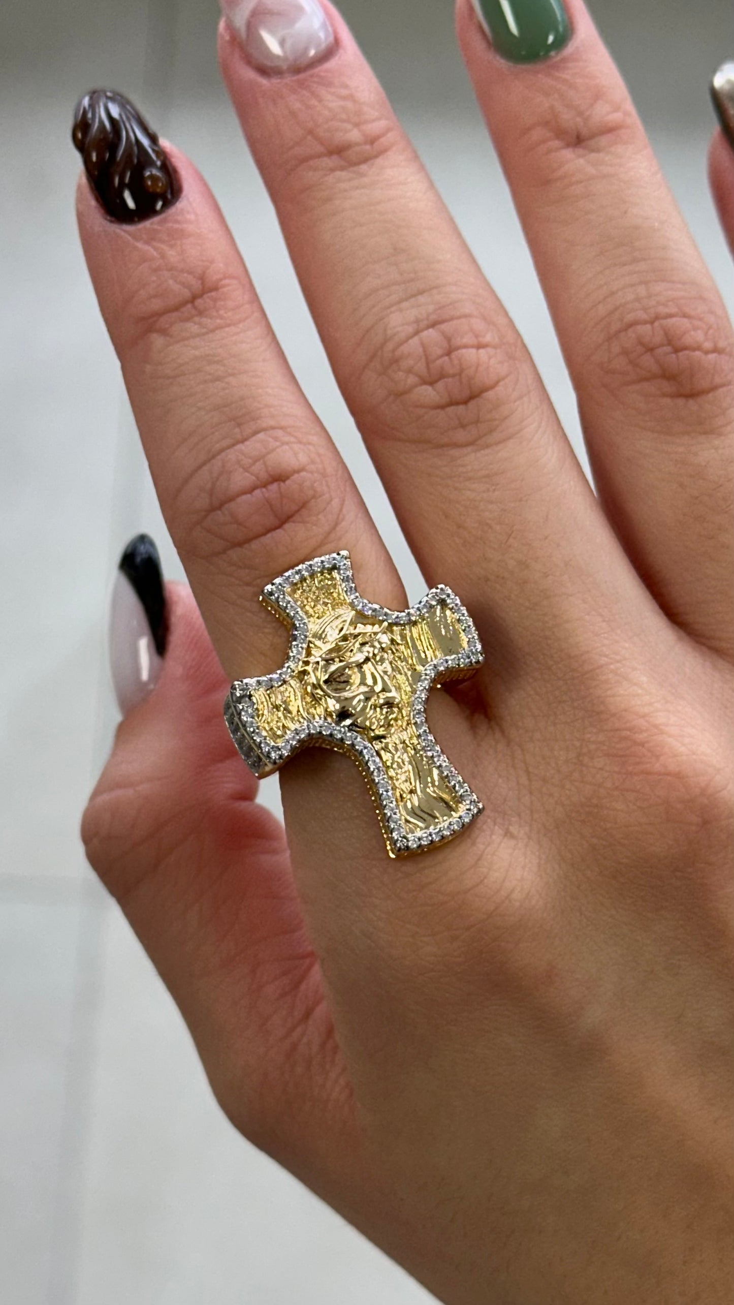 Two Tone Cross Ring