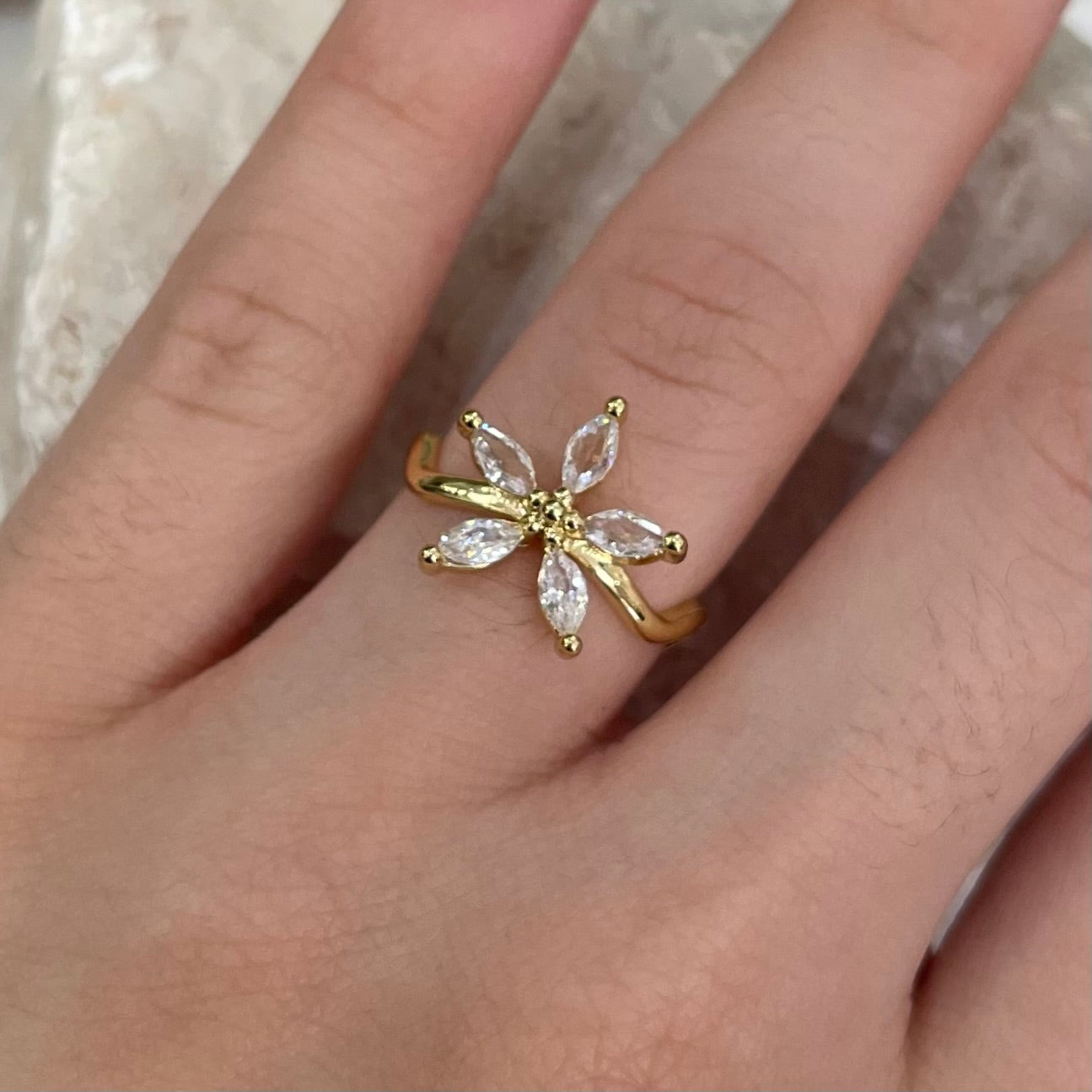 Clear Flower Gold Ring