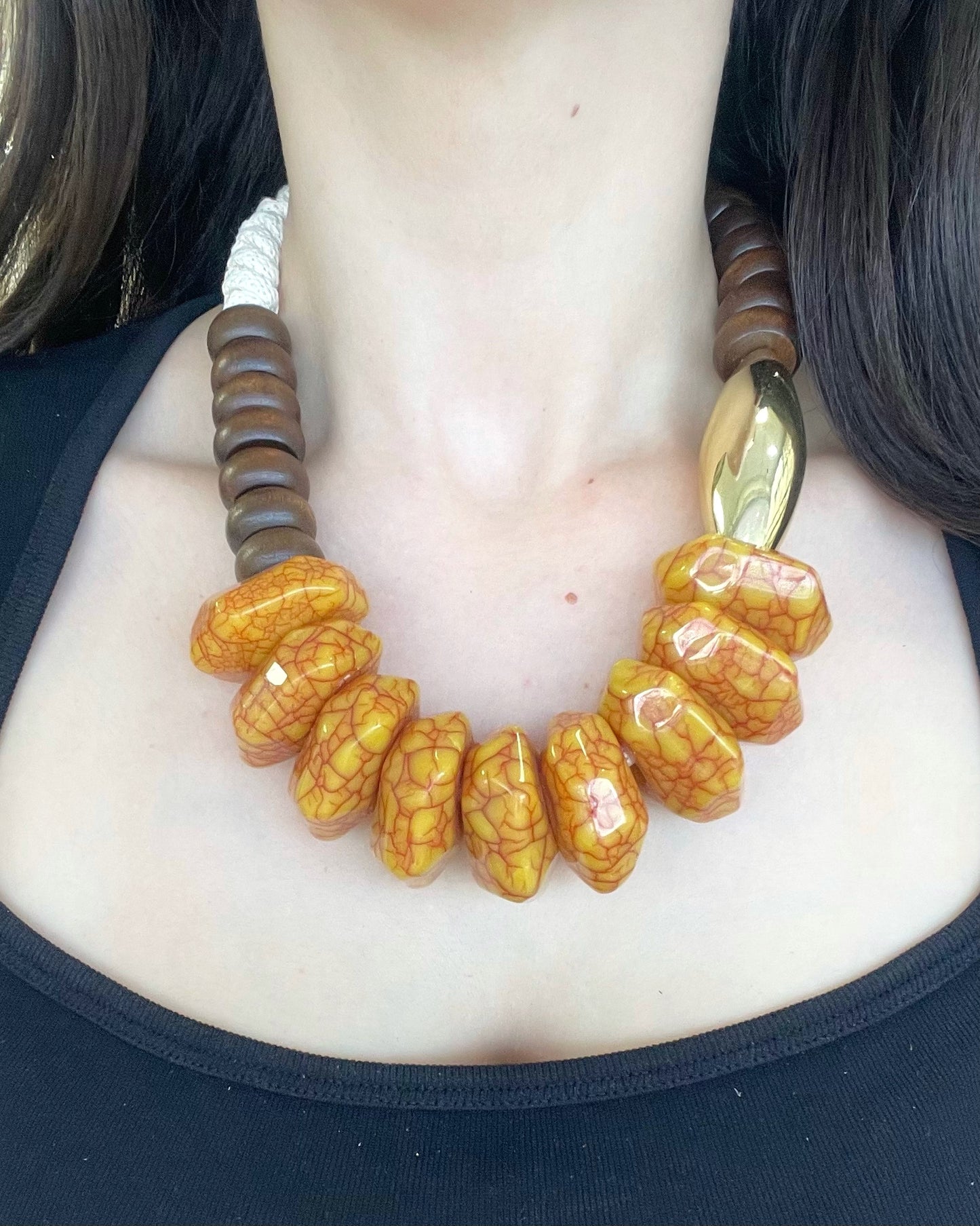 Mustard Wood Gold Necklace
