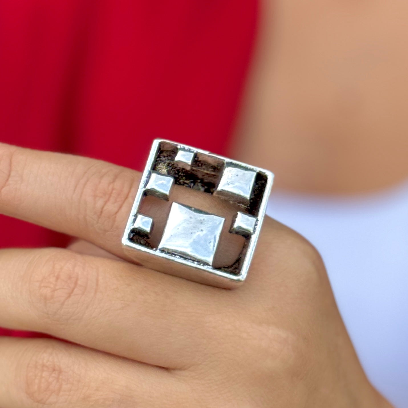 Square Maze Silver Ring