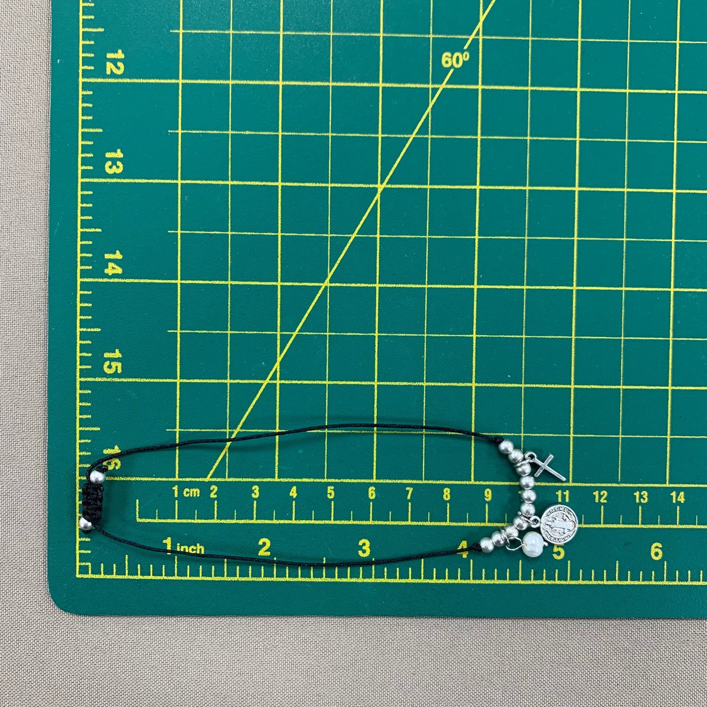 Cross Hanging Cord Black Bracelet