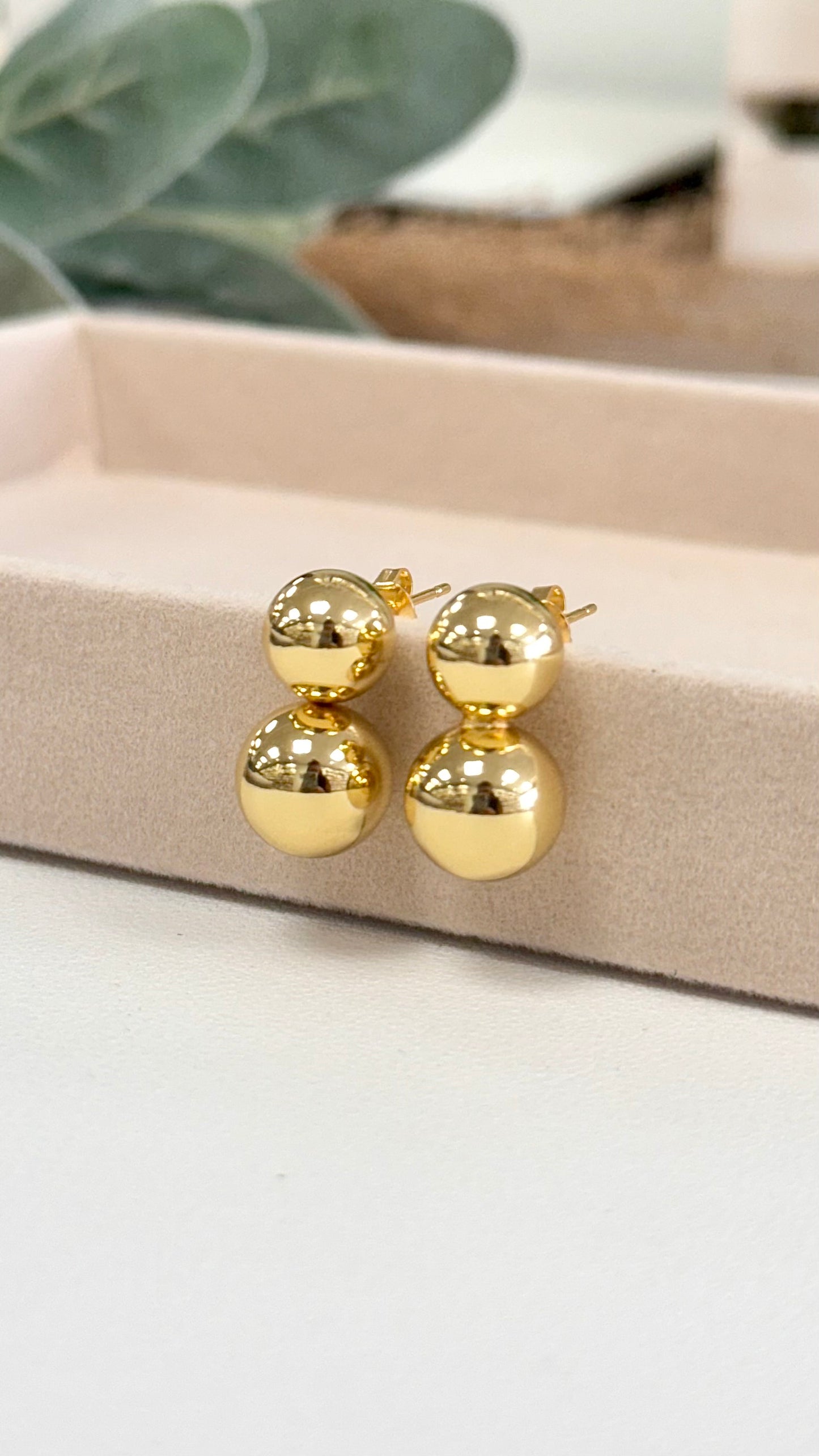 Two Mid Balls Gold Earrings