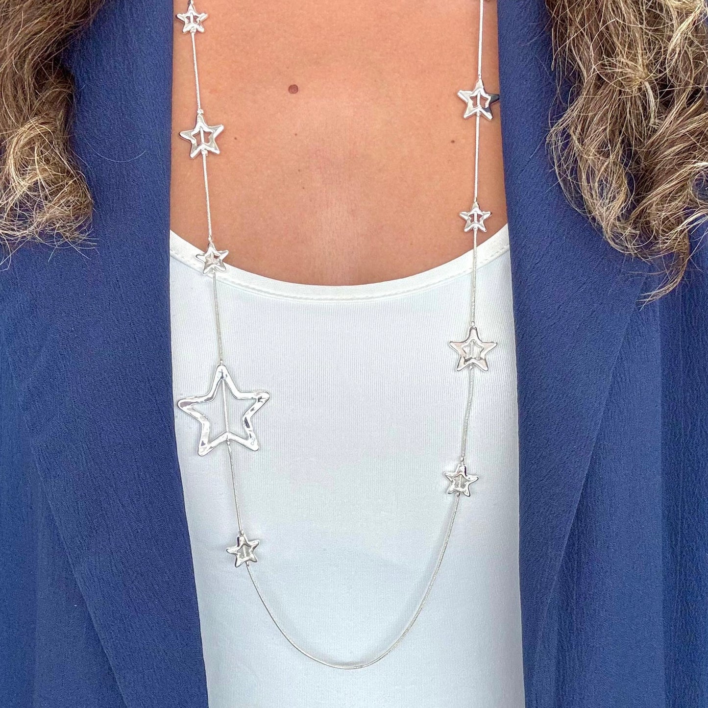 Long Star Silver Necklace