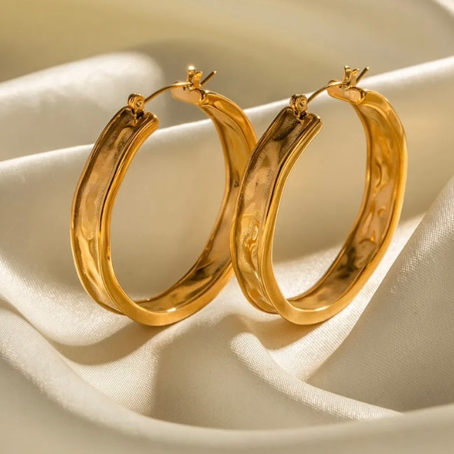 Thick Hammered Gold Earring