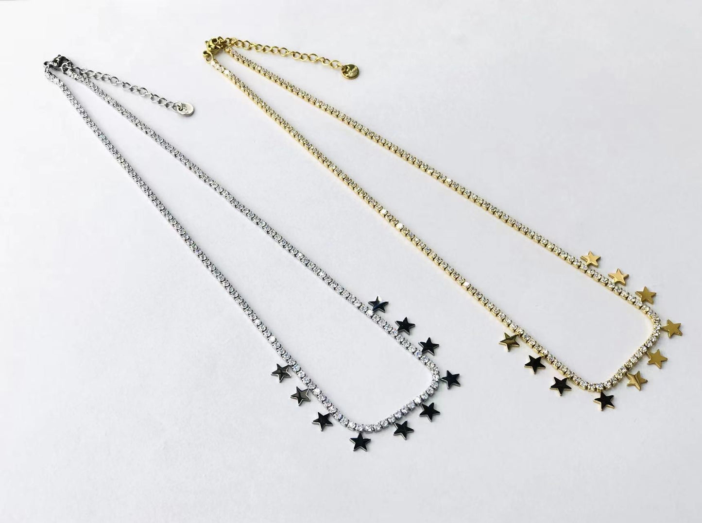Multi Star With Crystal Silver Necklace