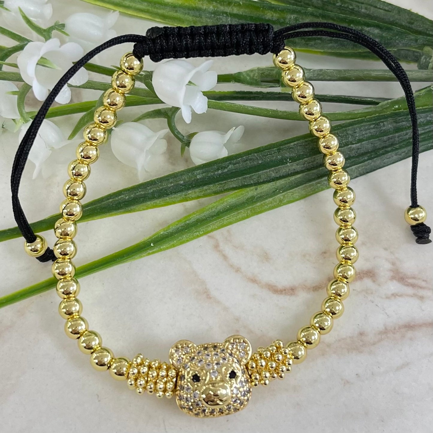 Clear Teddy Face Gold Bracelet