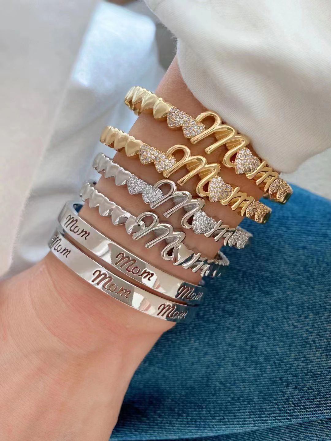 Mom Quartz Gold Cuff Bracelet