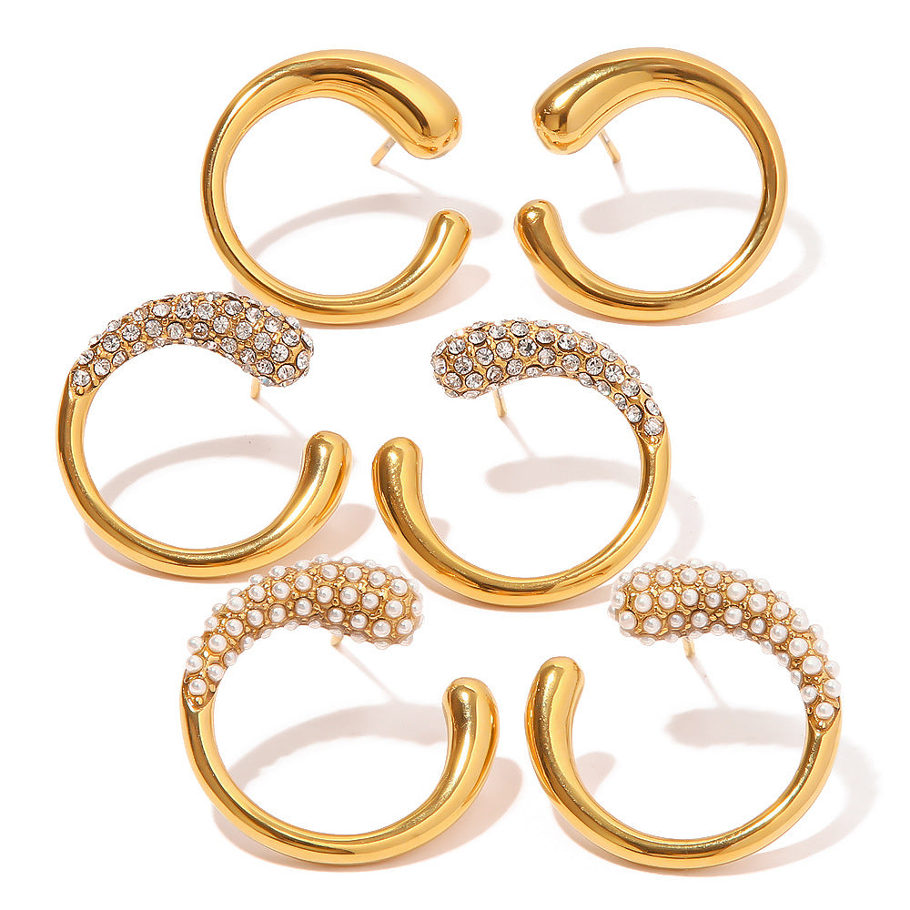 Half Hoop With Clear Gold Earrings