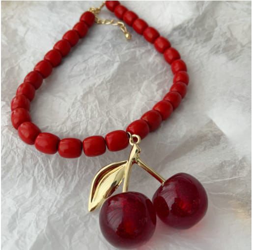 Cherry With Red Beads Necklace