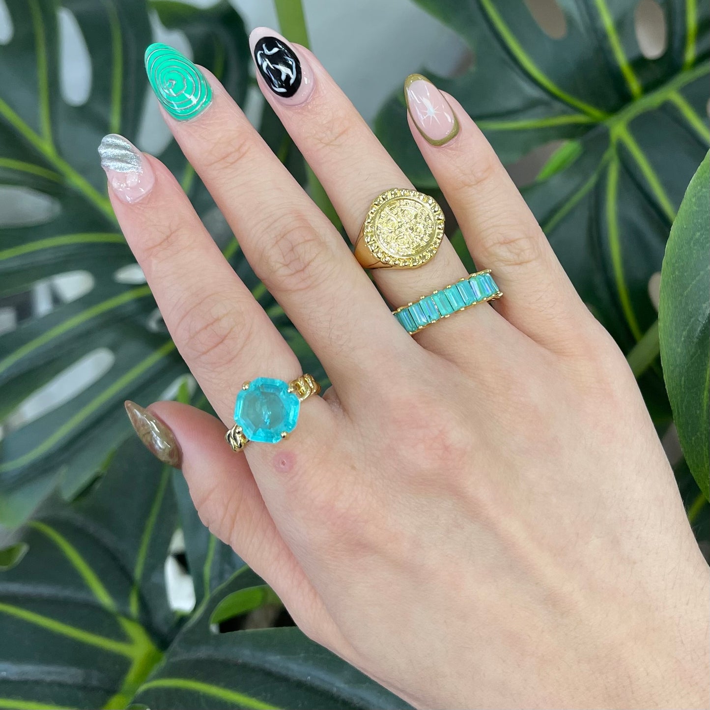 Blue Round Quartz Gold Ring