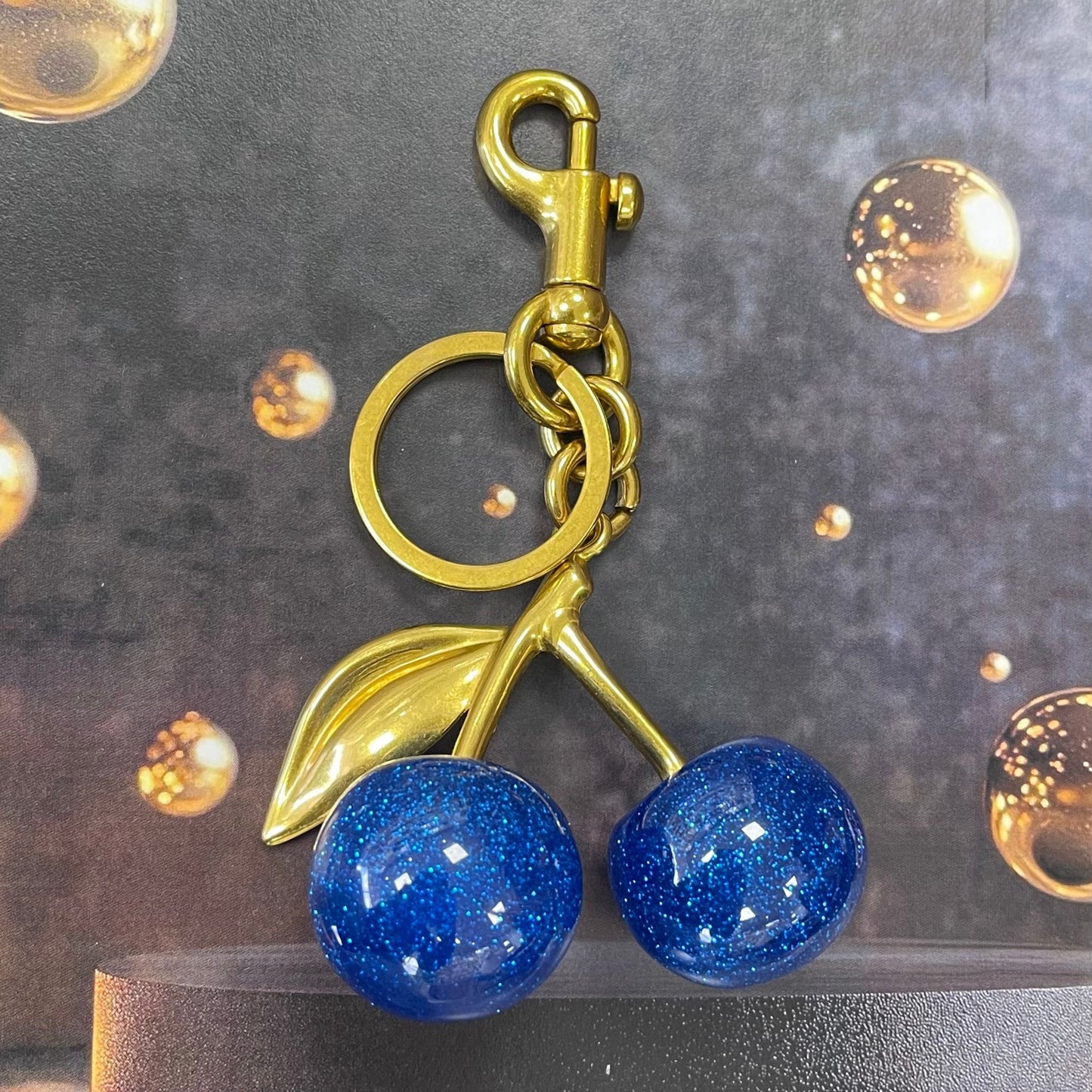 Blue Cherry Gold Keychain