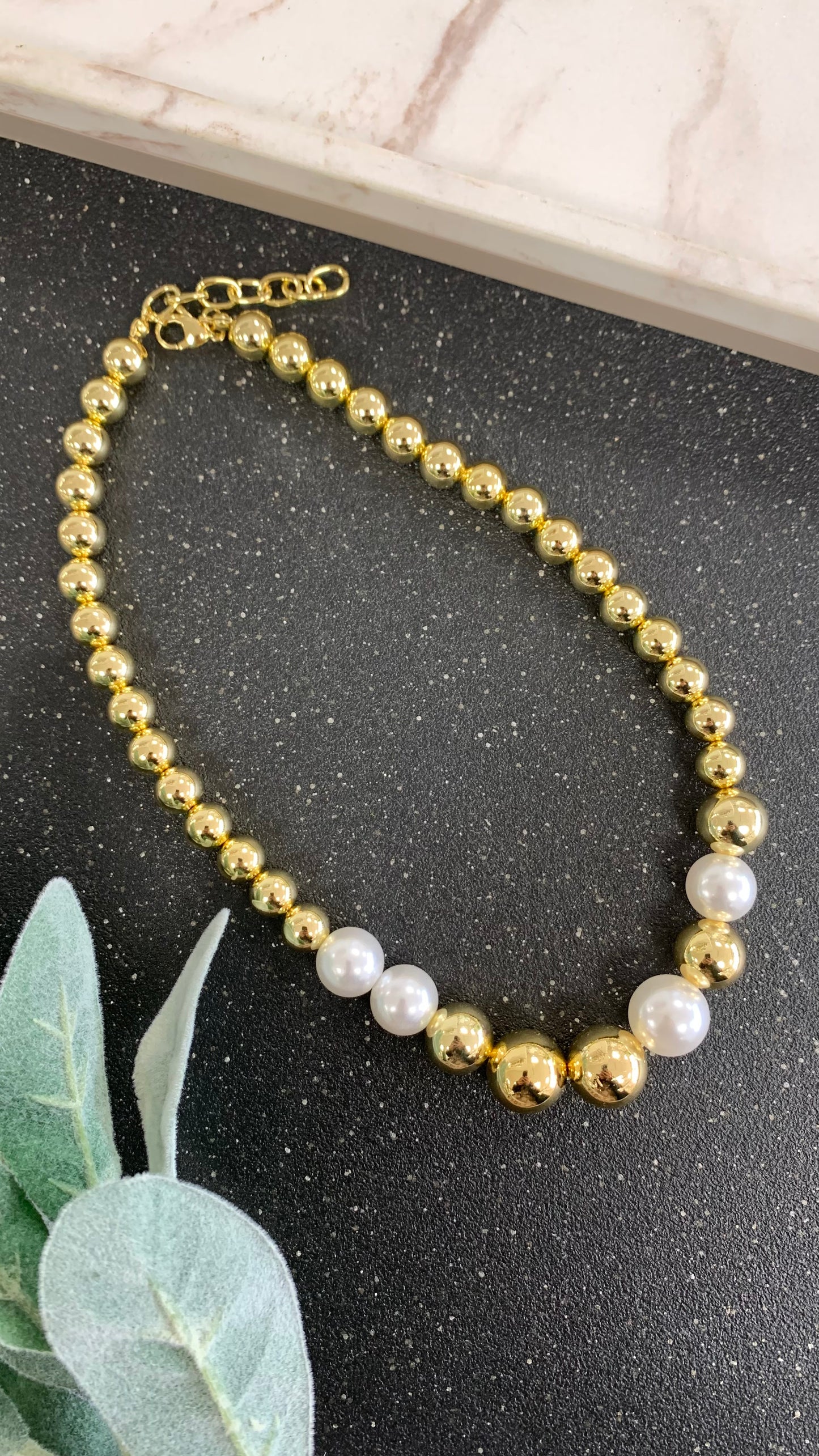 Gold Globe and Pearls Necklace
