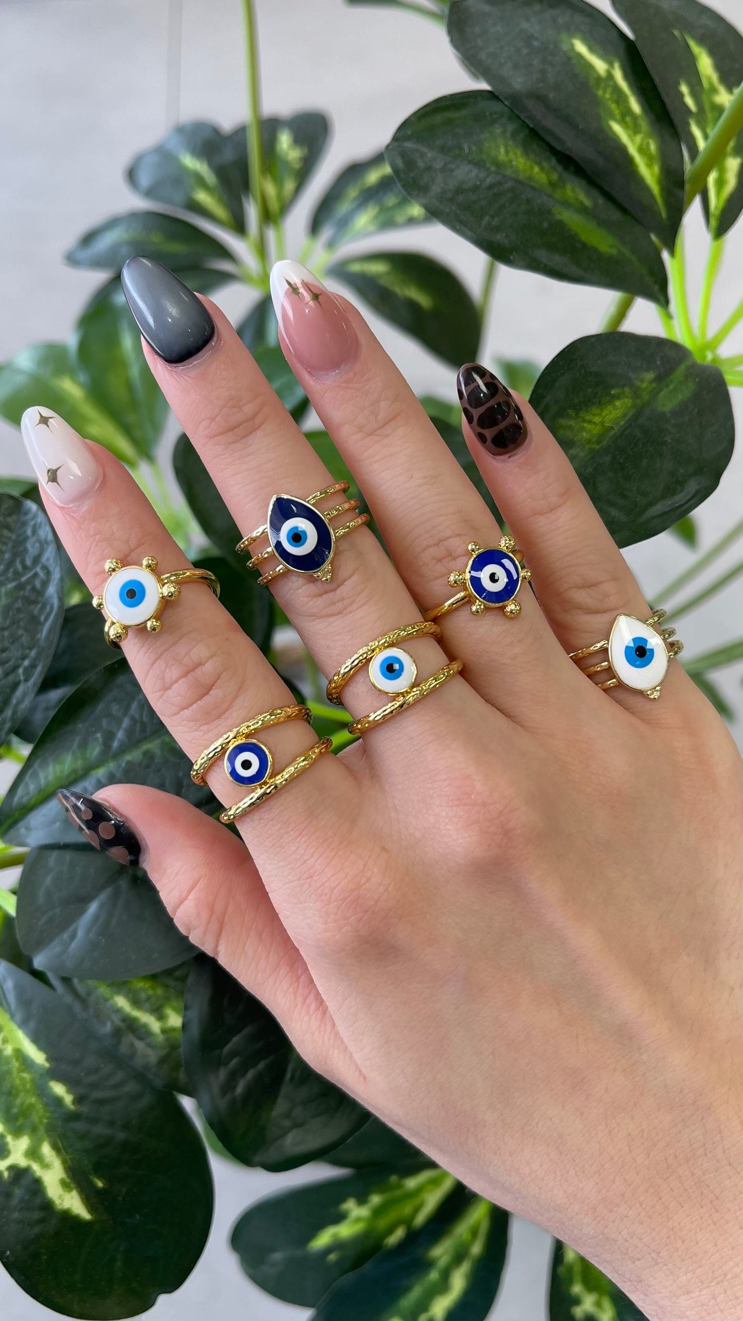 Navy Blue Circle Evil Eye Gold Ring