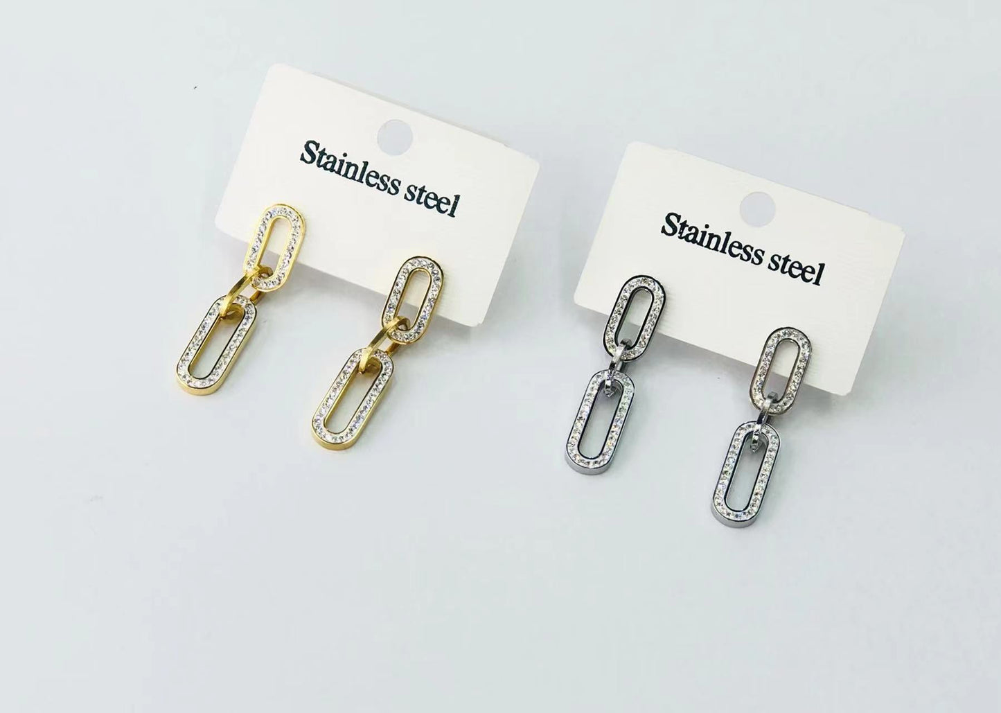 Crystal Oval Chain Gold Earring