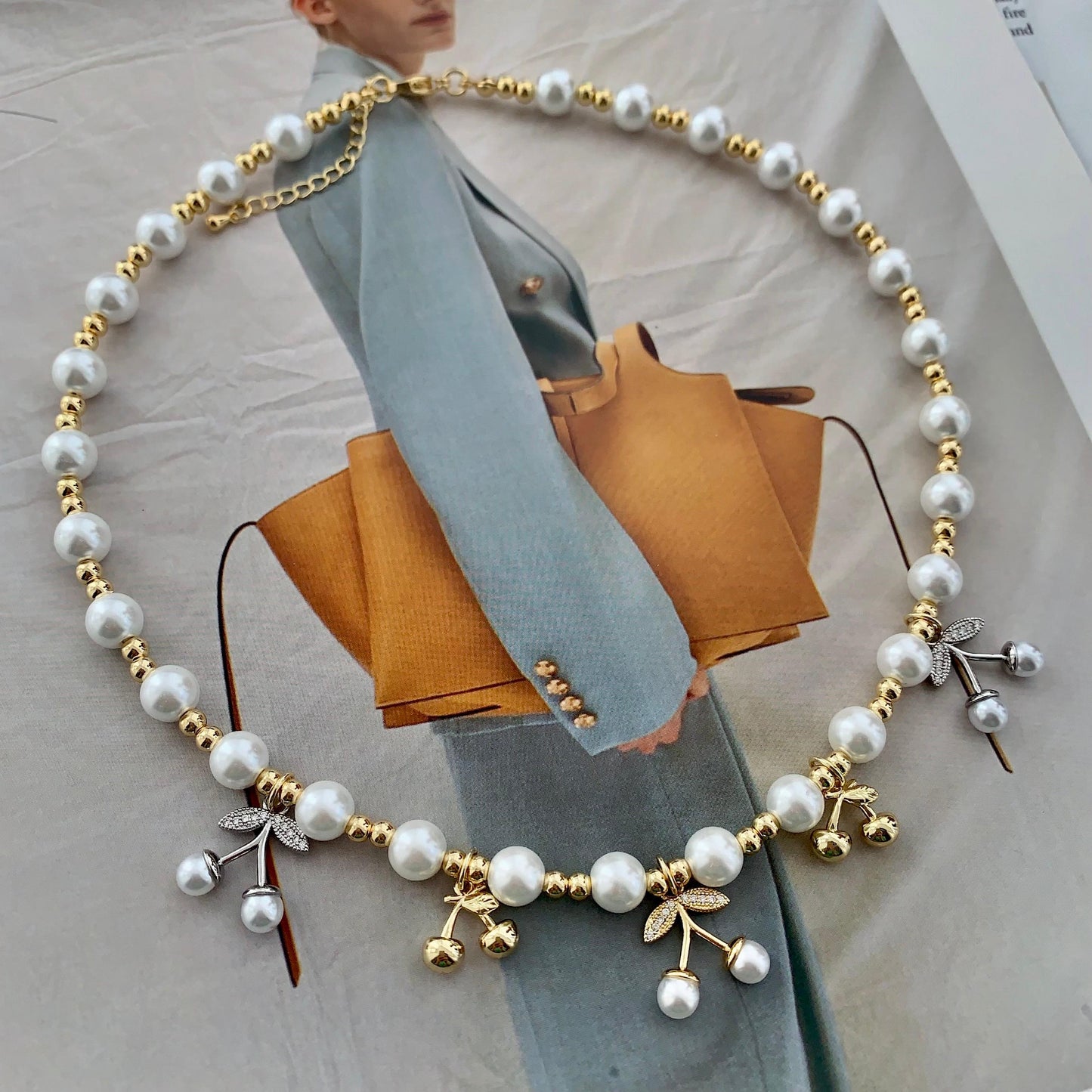 Pearl Cherry Two Tone Necklace