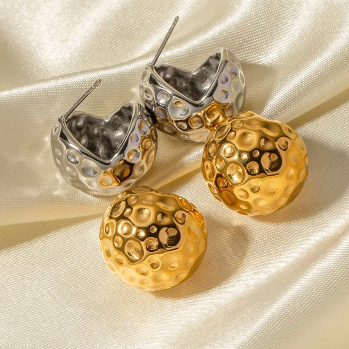 Bold Hammered Round Gold Earrings