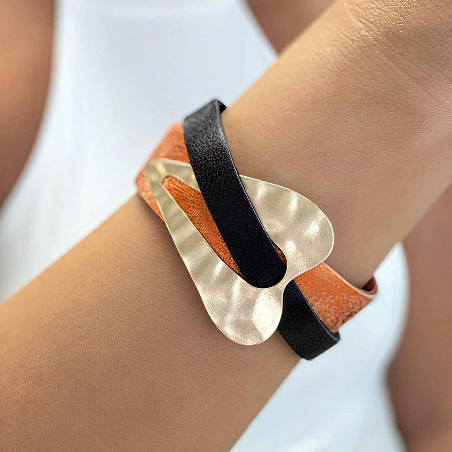 Orange and Black Gold Heart Bracelet