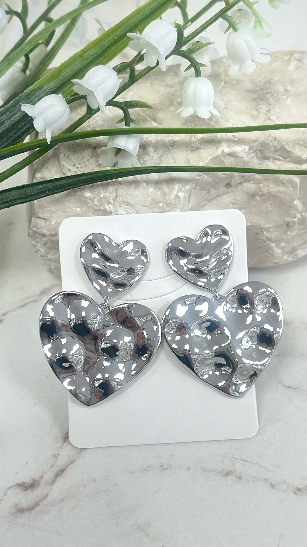 Hammered Hearts Silver Earrings