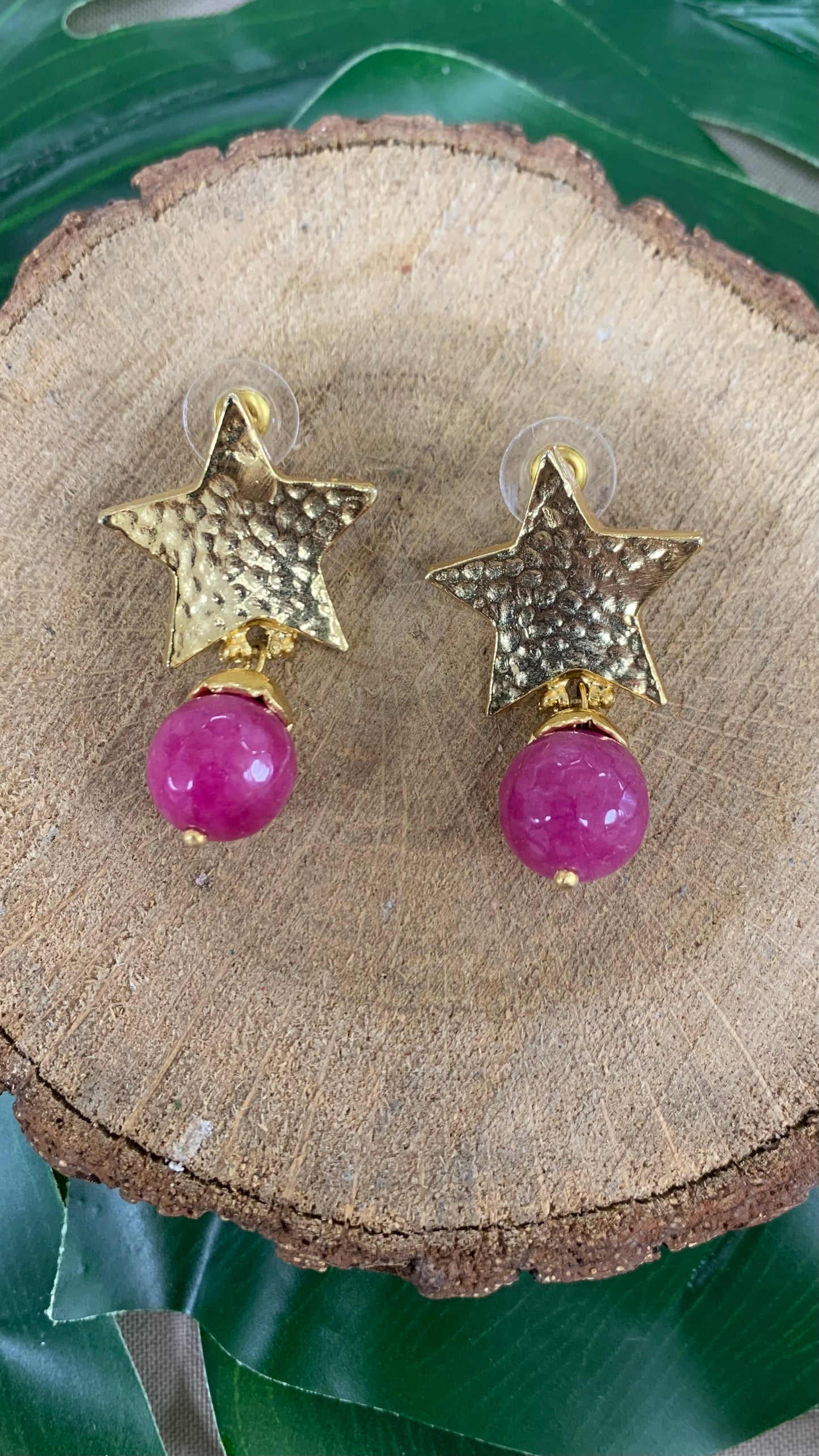Fuschia Gold Star Earrings