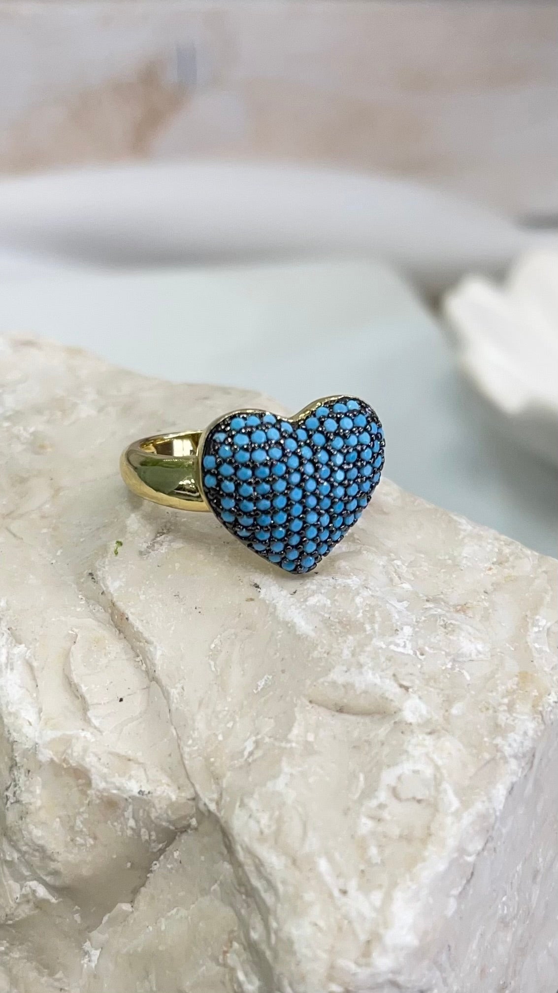 Blue Heart Gold Ring