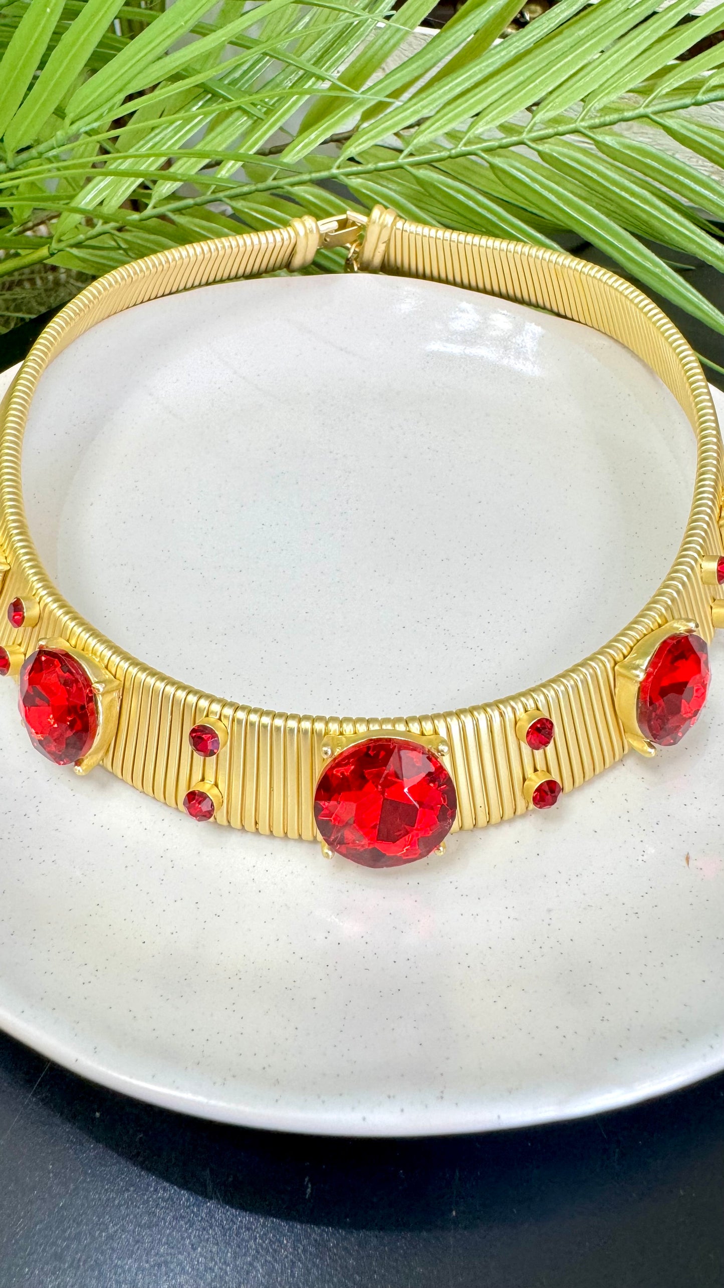 Choker Red Stones Gold Necklace
