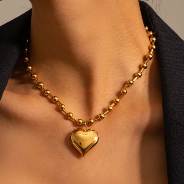 Bead Ball Chain Necklace Heart Pendant