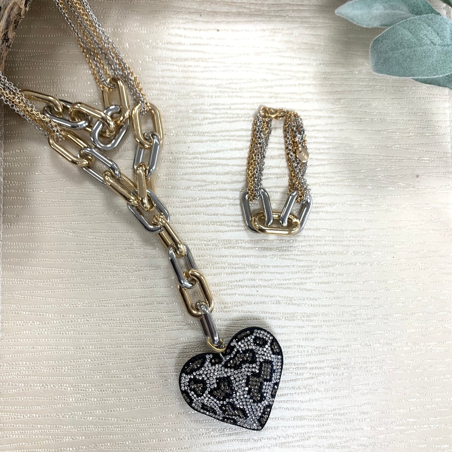 Two Tone With Silver Heart 2pcs Set