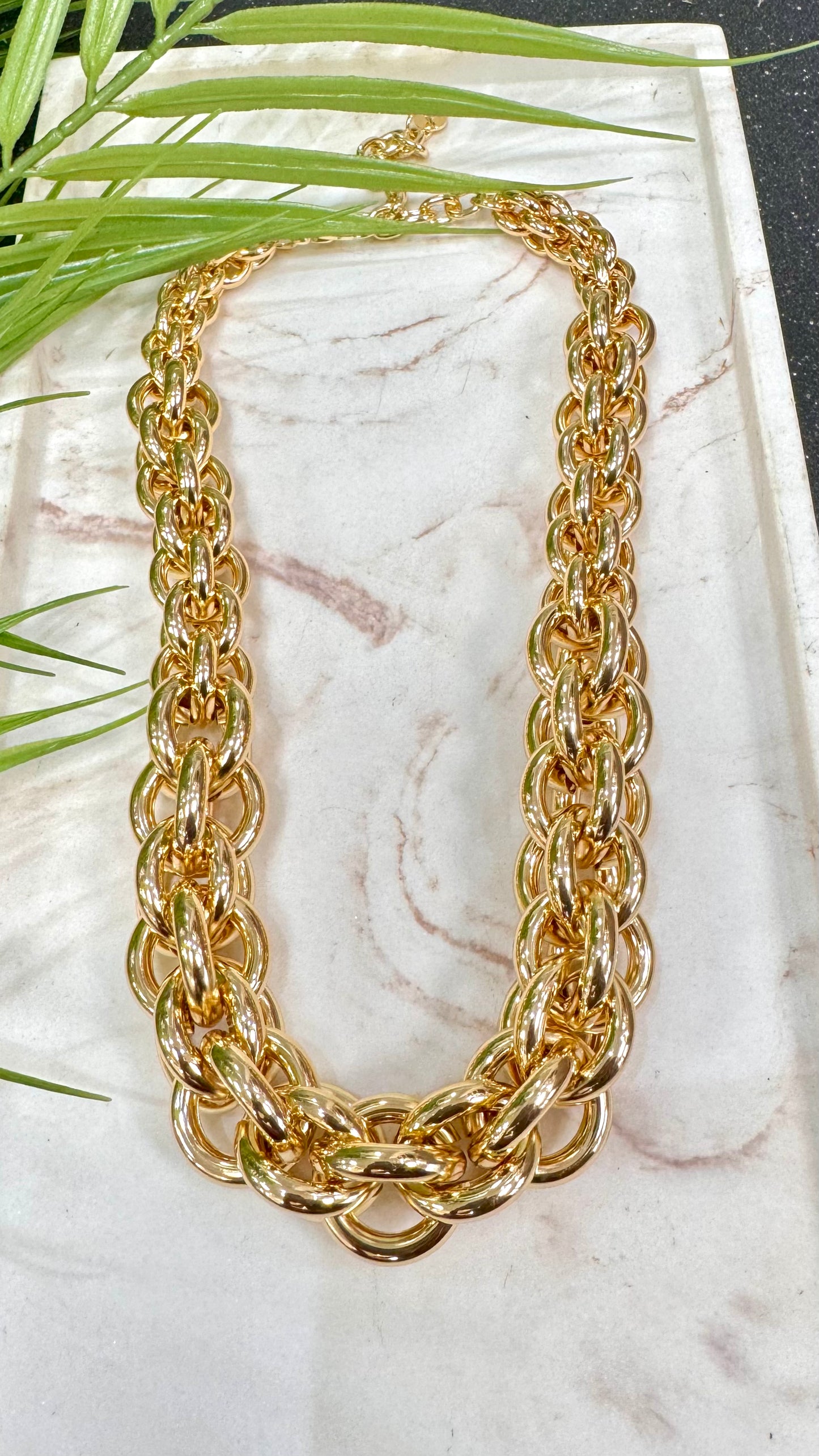 Gold Double Hoop Chain Necklace