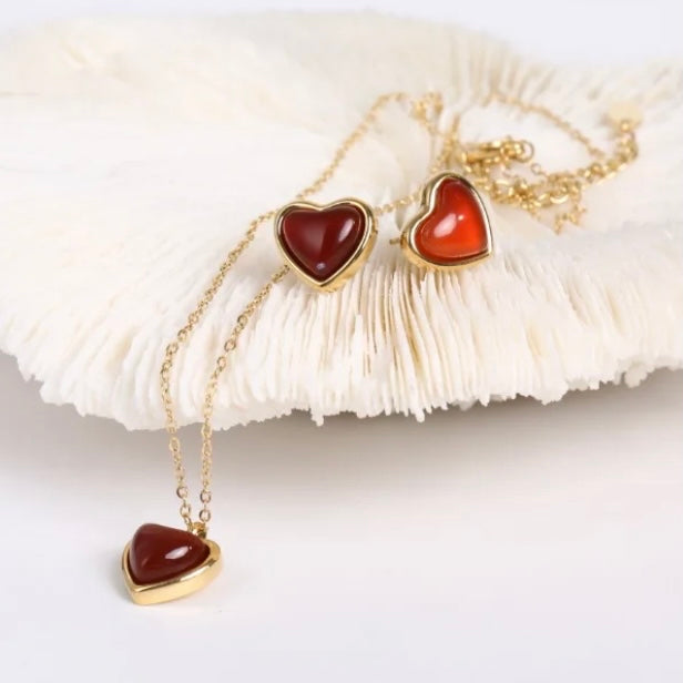Petit Red Heart Gold Earring