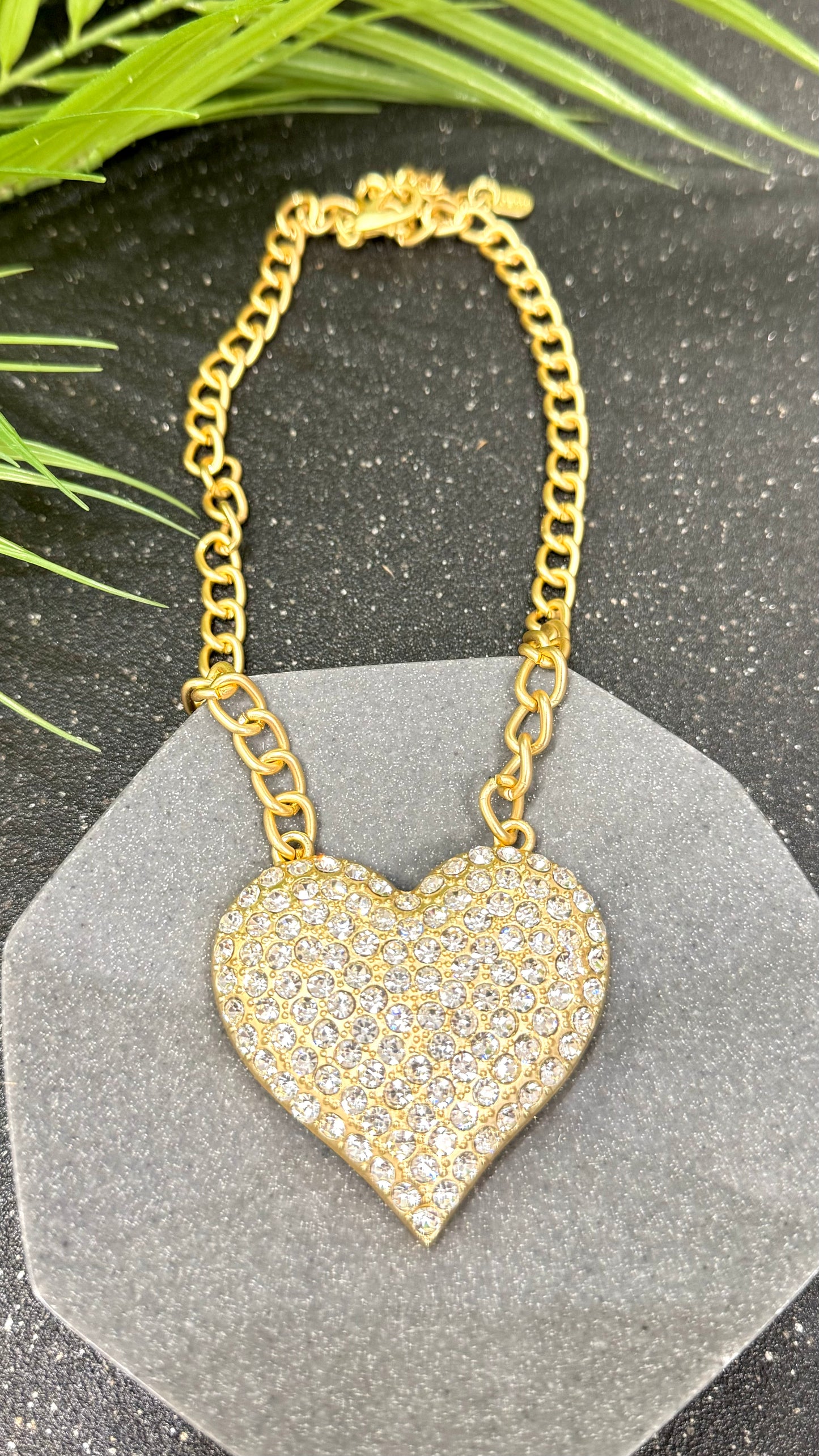 Bold Quartz Heart Gold Necklace