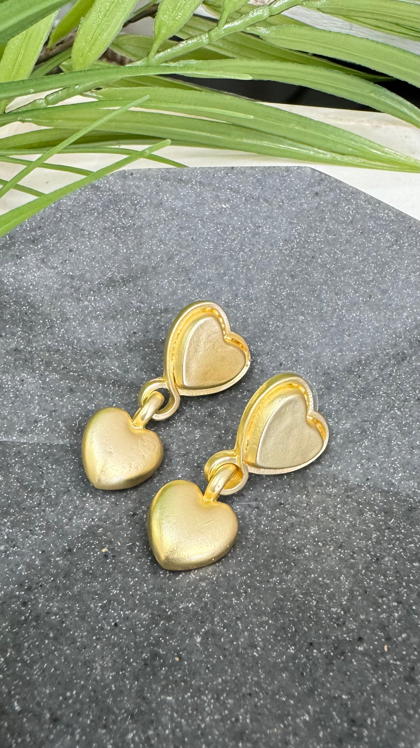 Small Double Heart Gold Earrings