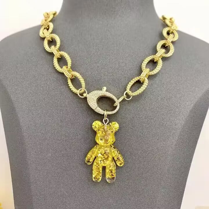 Teddy Neon Yellow Quartz Gold Necklace