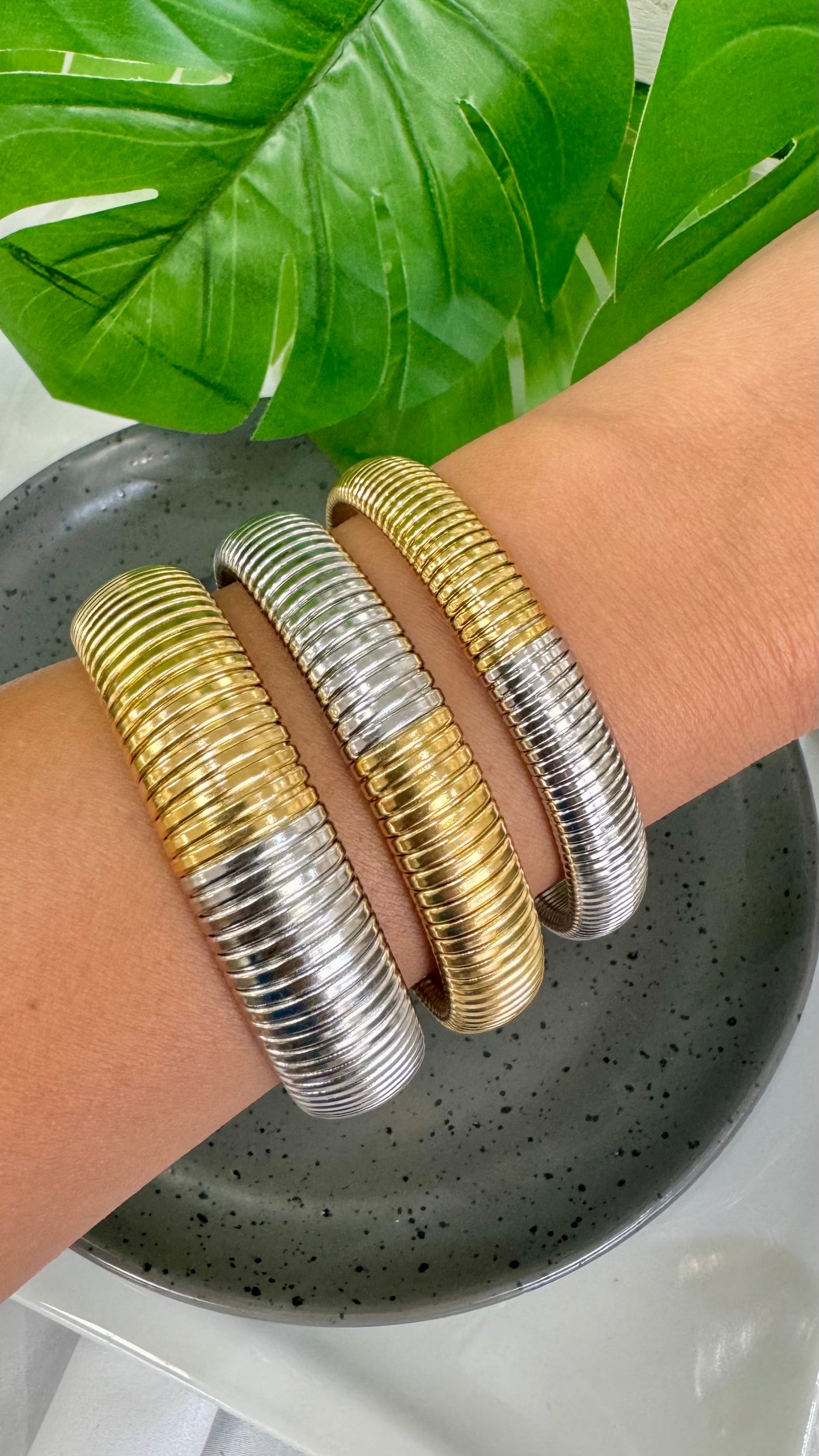 Two Tone 12 mm Spring Bracelet