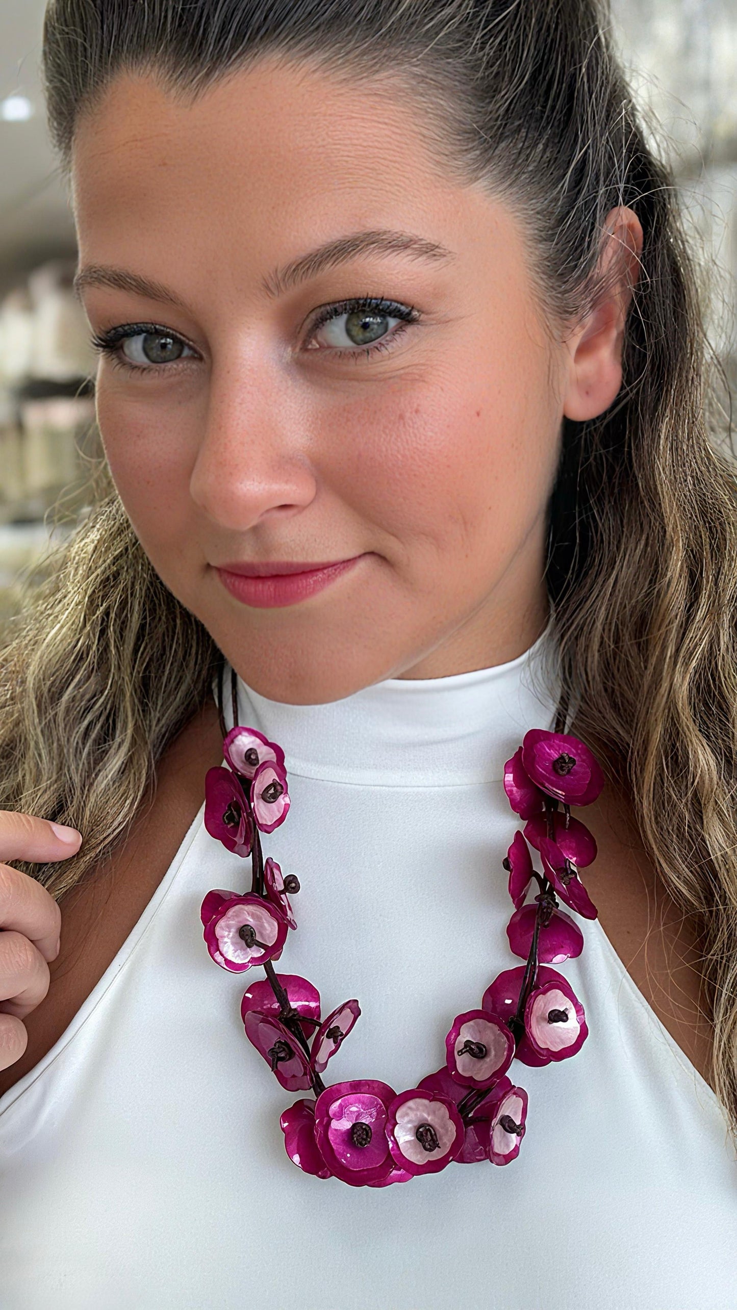 Fuchsia Pink Flowers Necklace
