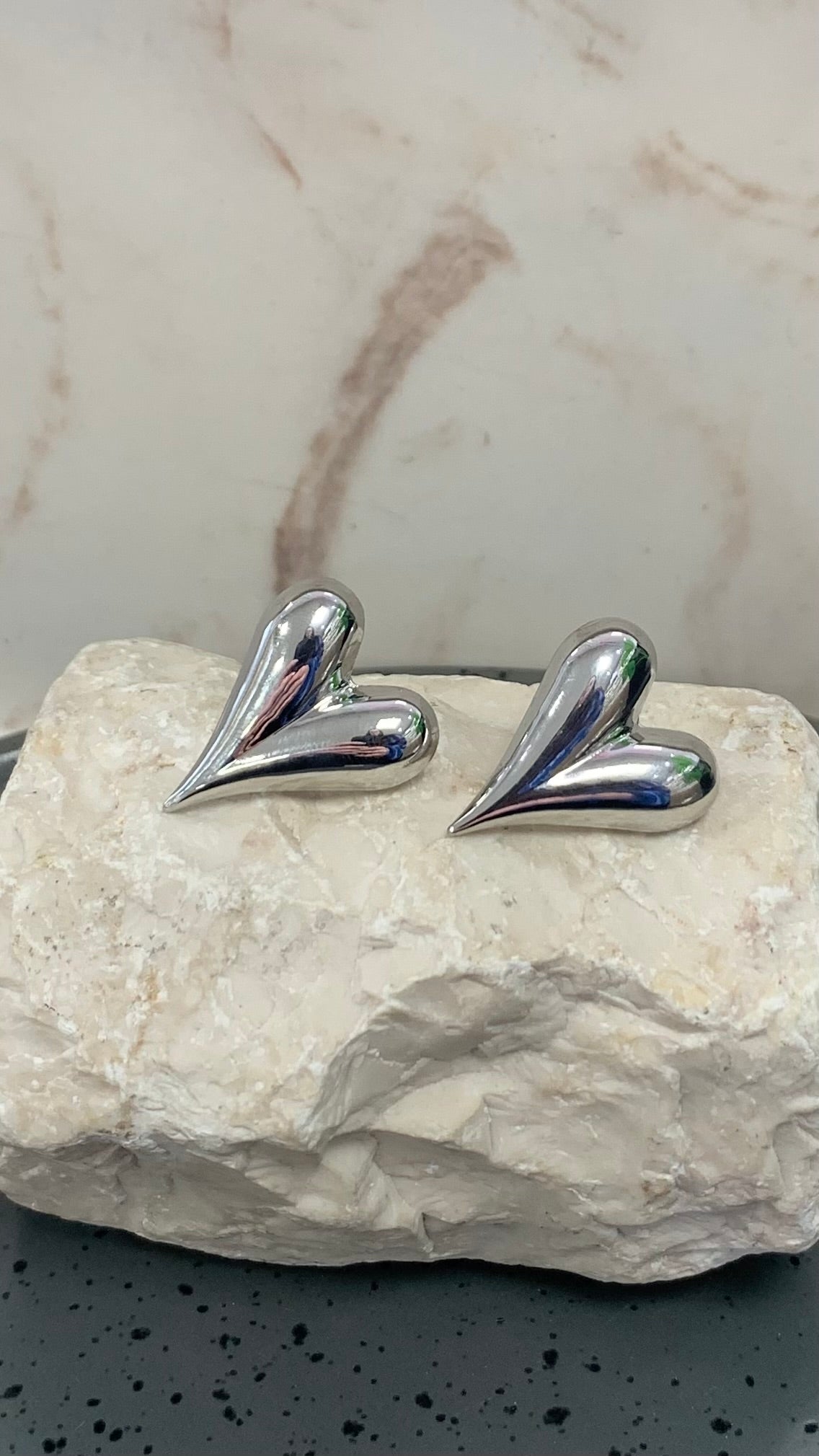 Curved Heart Silver Earrings