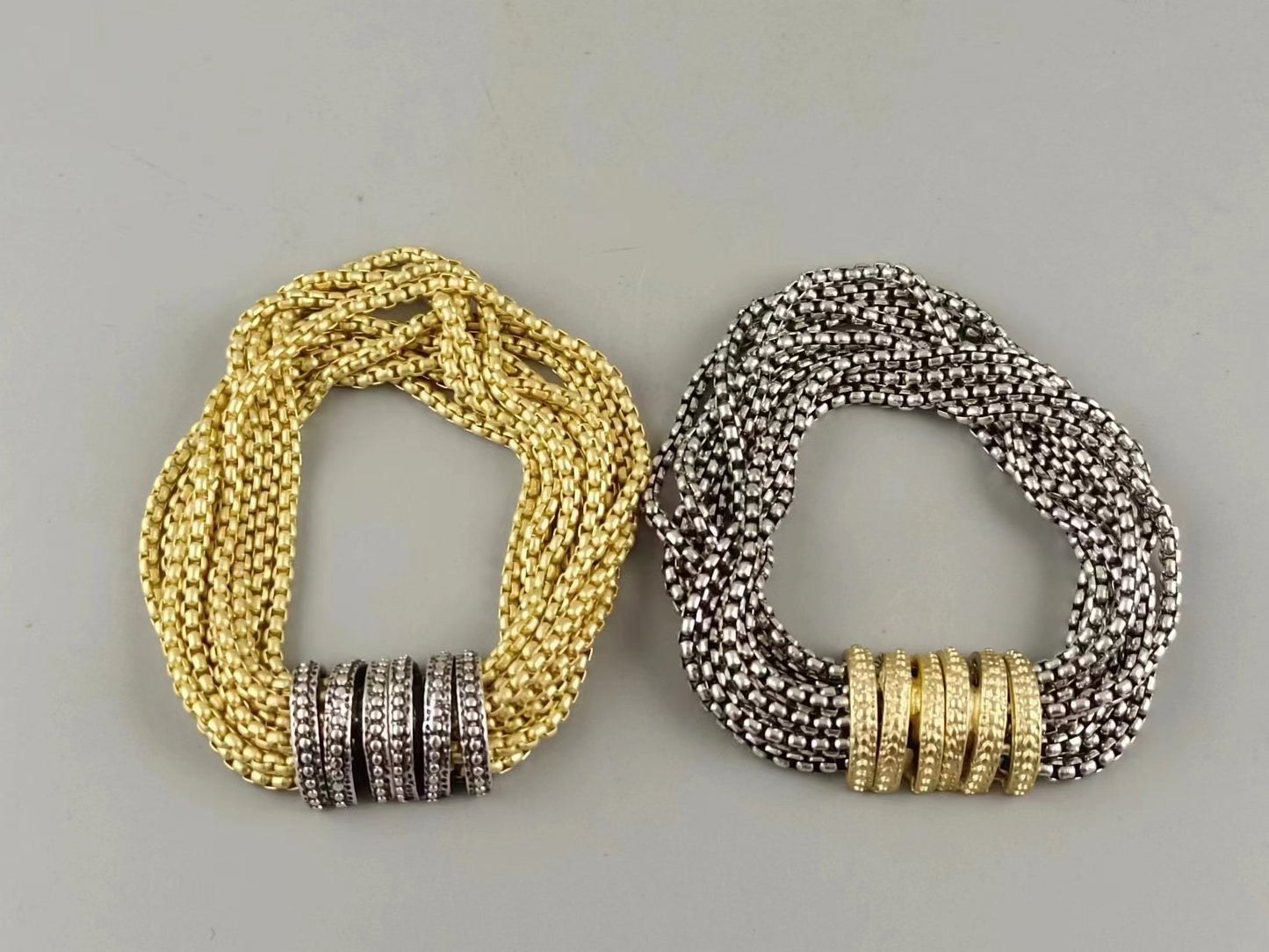 Many Chains Gold Lock Silver Bracelet