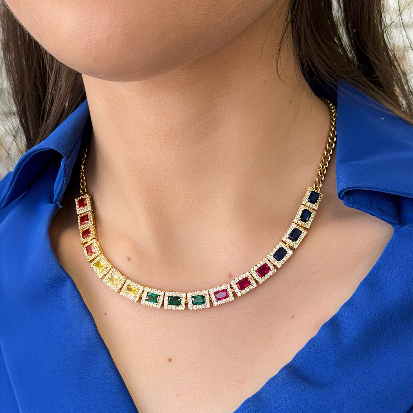 Raibow cristal gold necklace