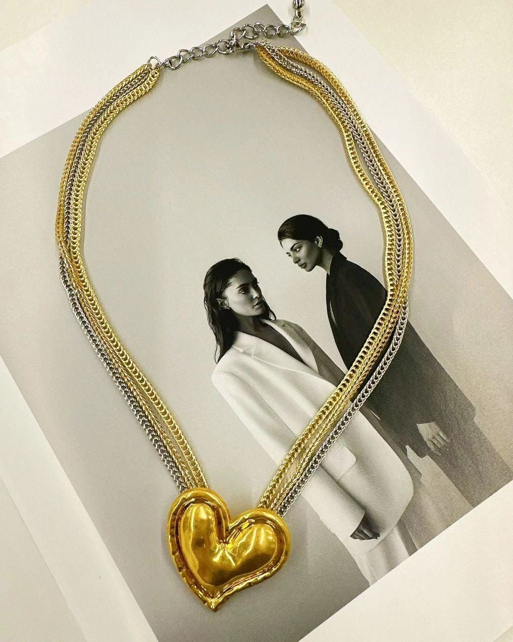 Two Tone With Gold Heart Necklace