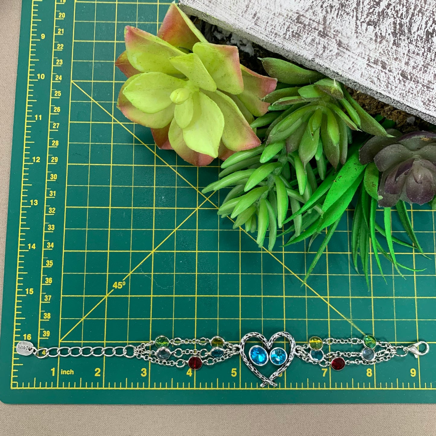 2 Layers Heart Pendant Silver Bracelet