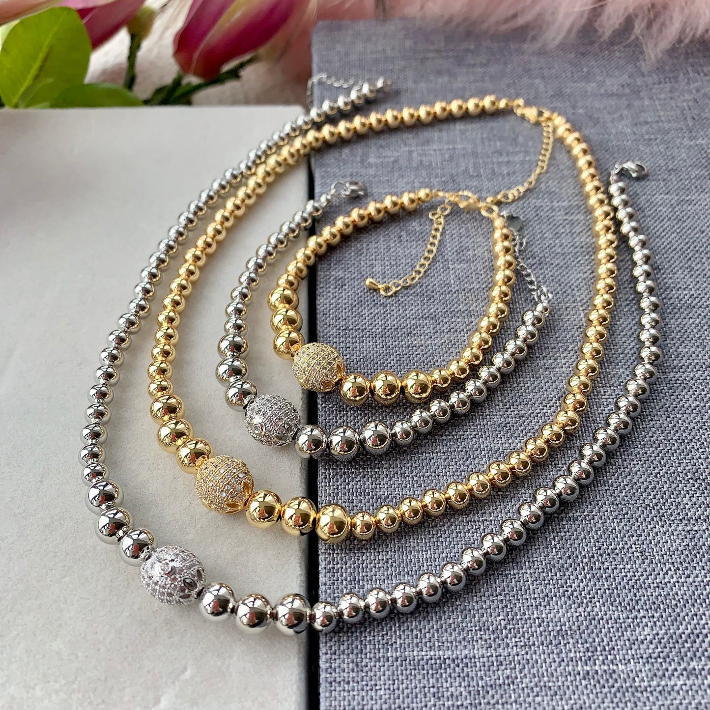 Balls With Globe Quartz Silver Bracelet