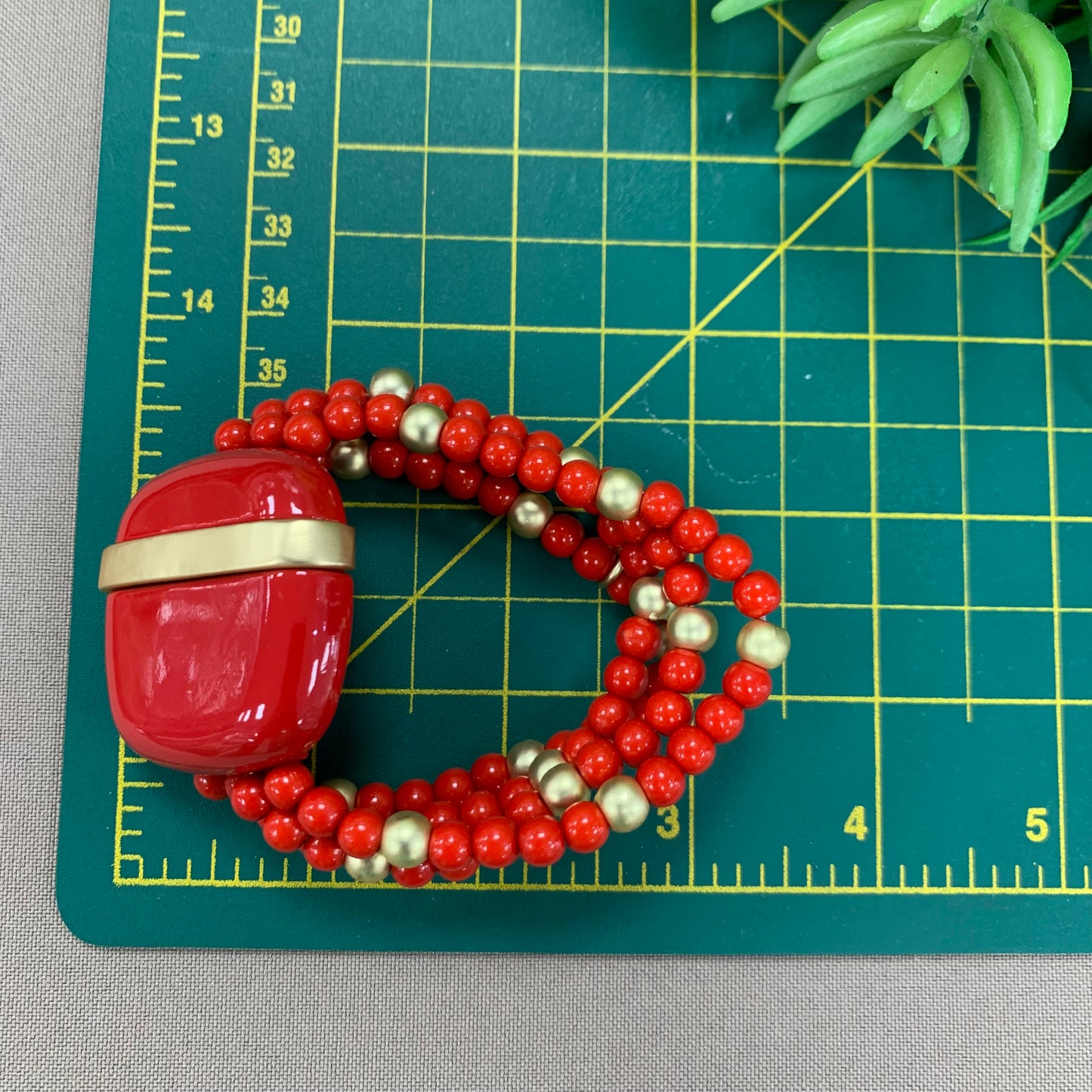Quad Red Square Gold Bracelet
