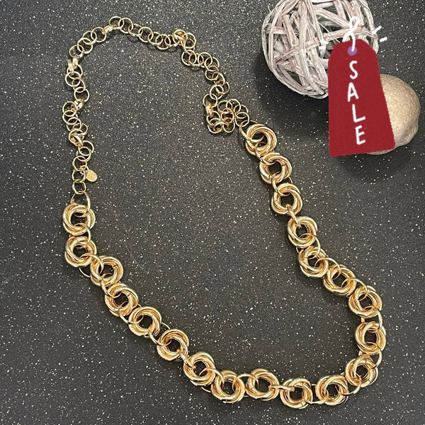 Double Hoop Chain Long Necklace Gold