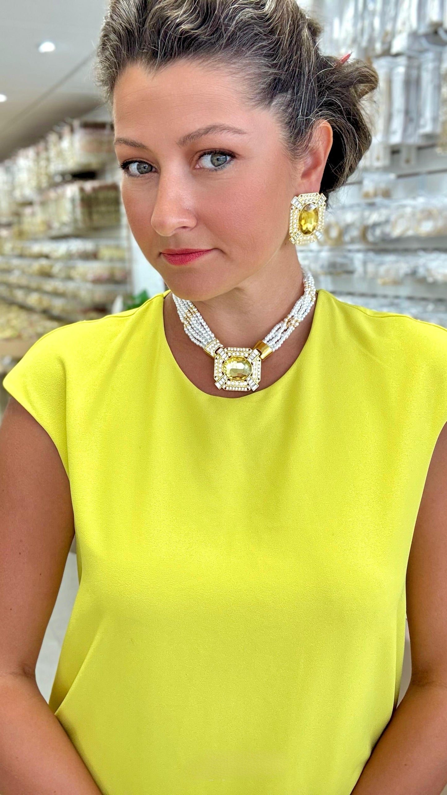 Yellow Quartz With Perals 2 pcs Set