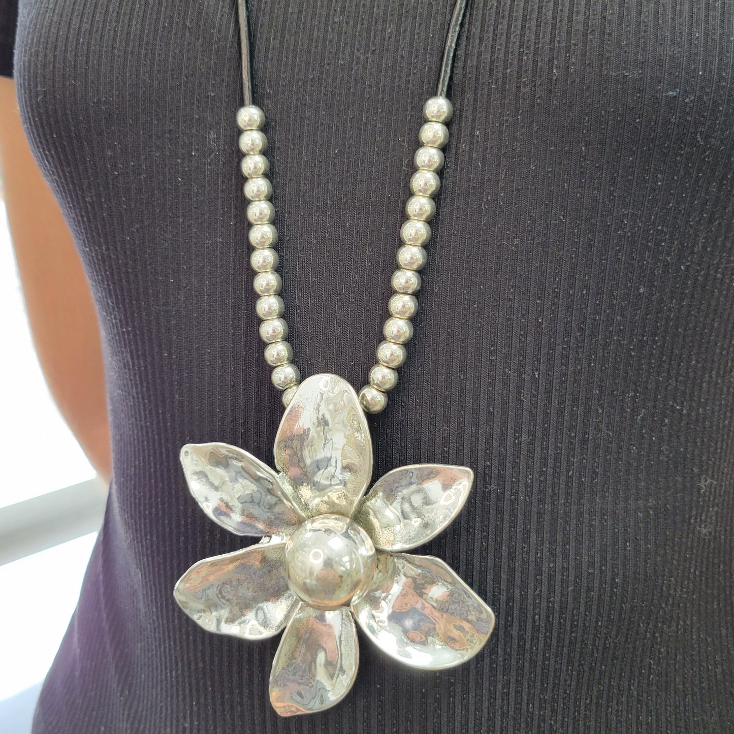Silver Long Flower Necklace