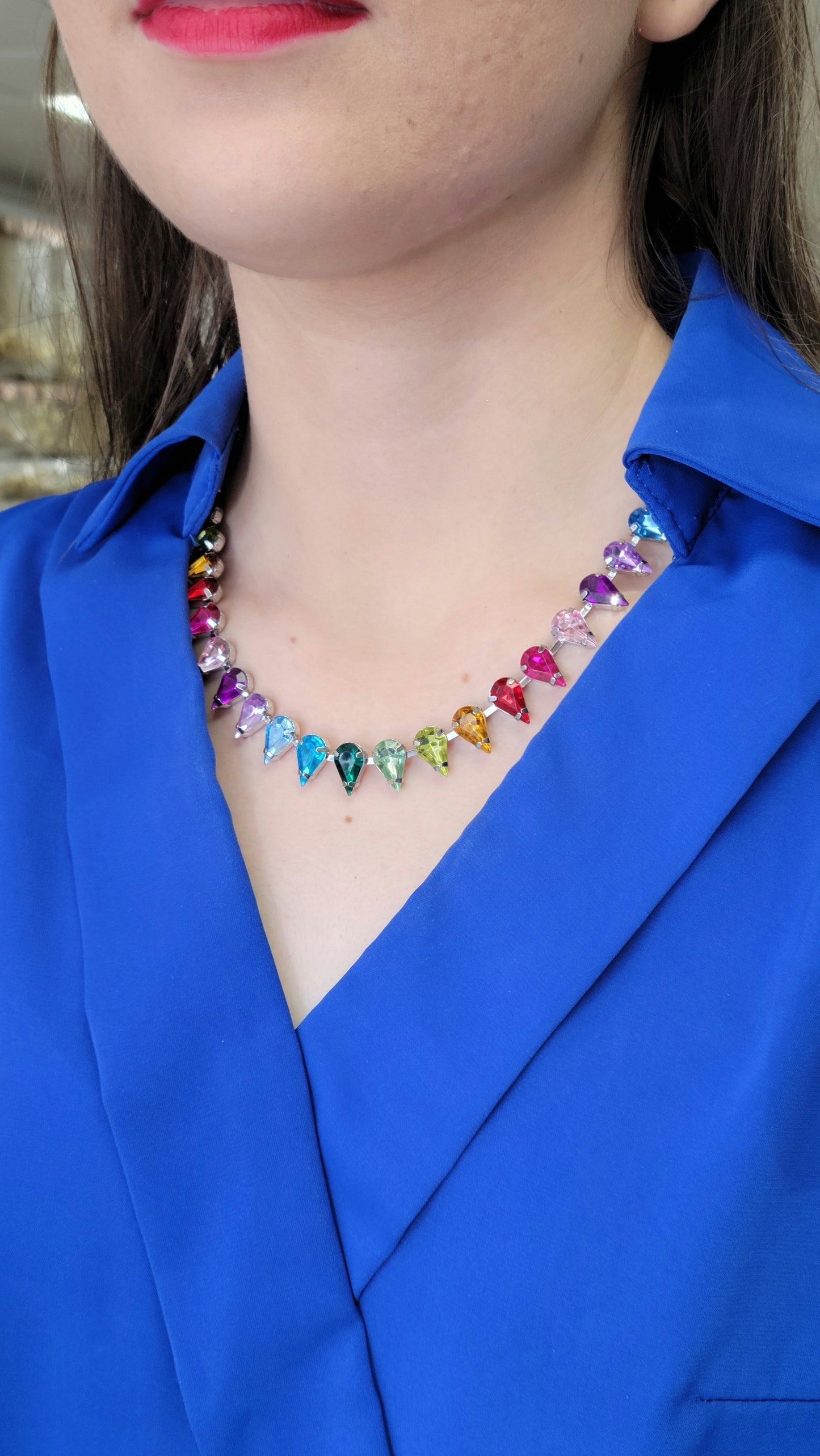 Different Colors Drops Silver Necklace