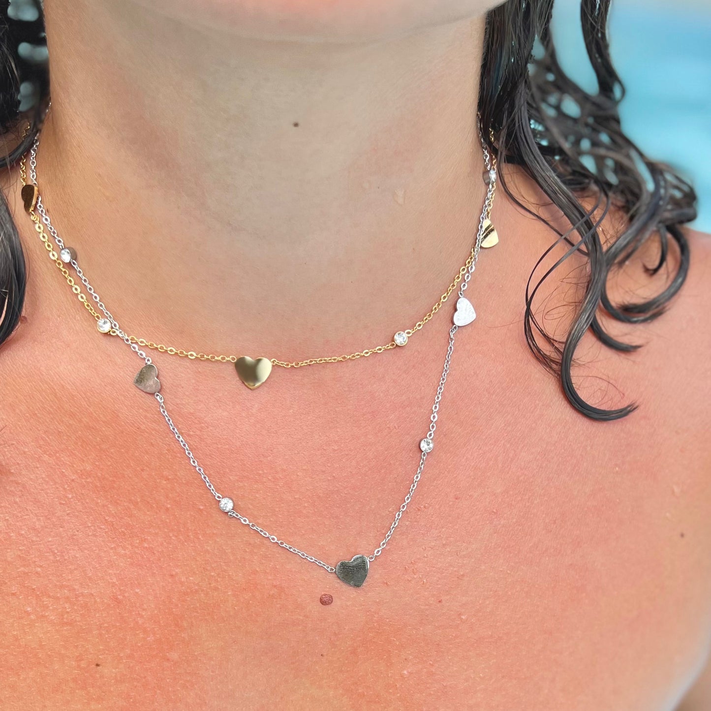 Heart With Crystal Silver Necklace