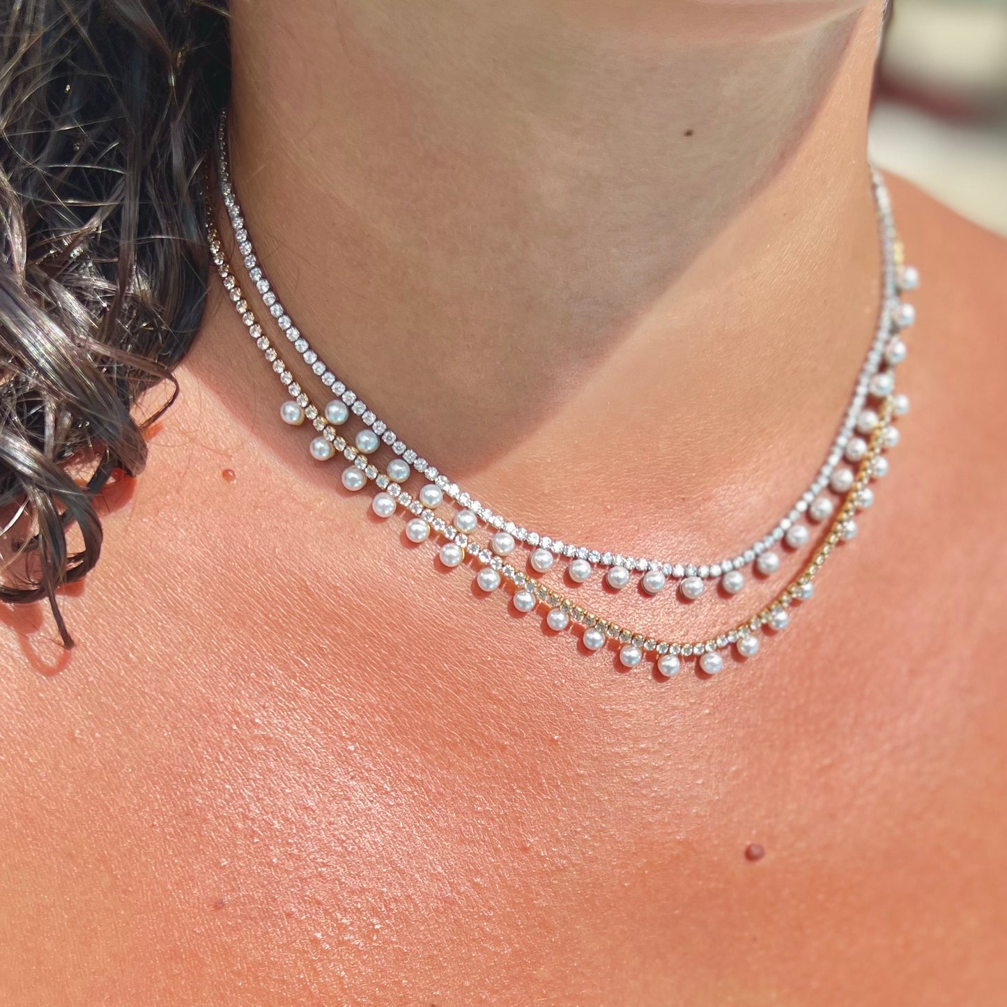 Multi Pearl Crystal Gold Necklace